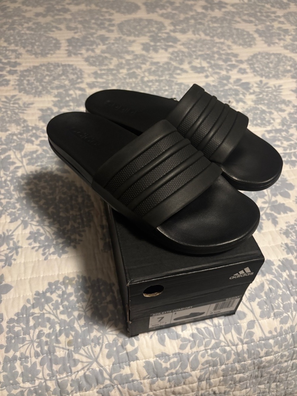 adidas Men’s Black Slide Sandals with Textured Strap